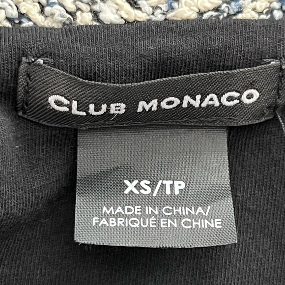 Club Monaco Jowdie Tweed Open Front Crop Jacket Leather Accent - Picture 14 of 17